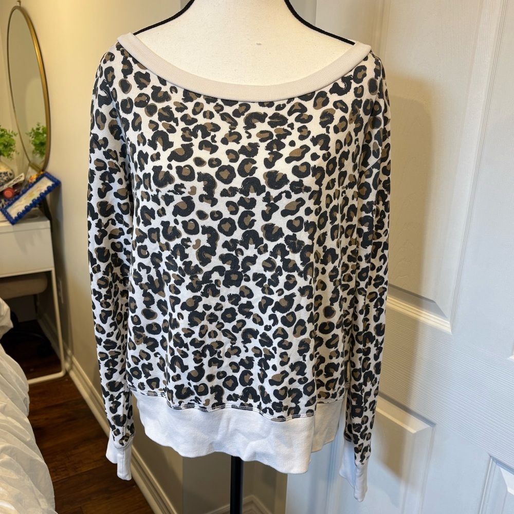 True Religion Leopard Print Sweatshirt Size L Pima Cotton Oversized Pullover